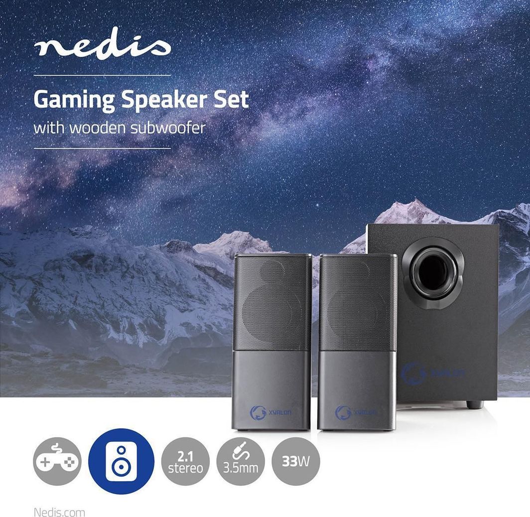 Kutia altoparlantë Nedis GSPR10021BK Gaming 2.1, 33W, 3.5mm USB, e zezë
