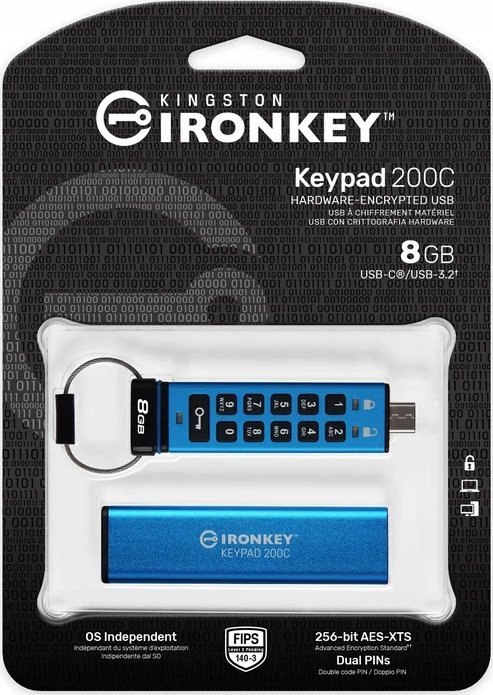 USB Pendrive Kingston Stick IronKey 200C, 8GB, e kaltër