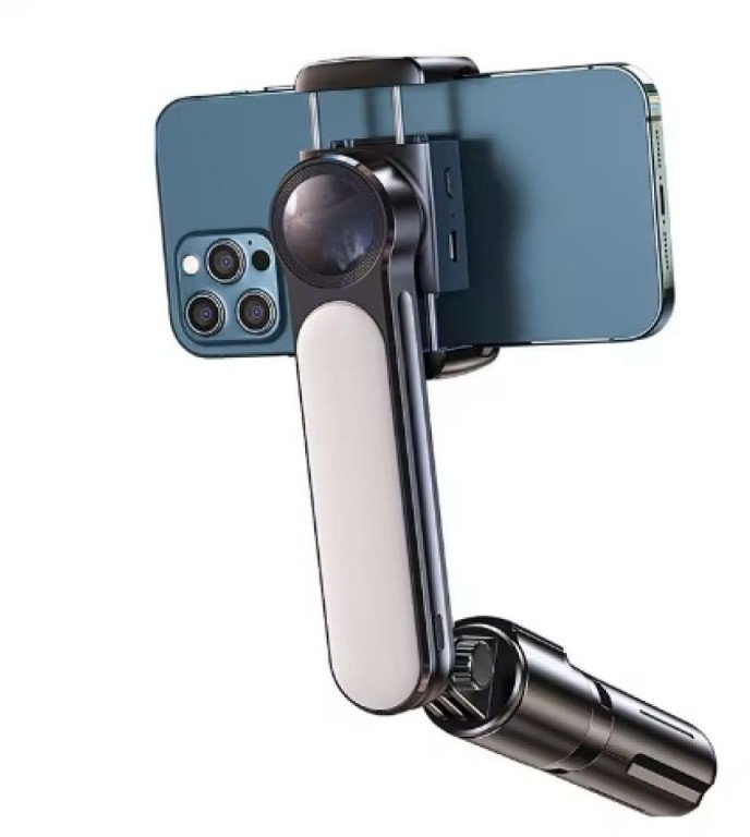 Стабилизатор за телефон Wooco L09 3in1, 1 оска, LED светло, статив и селфи стап, црн