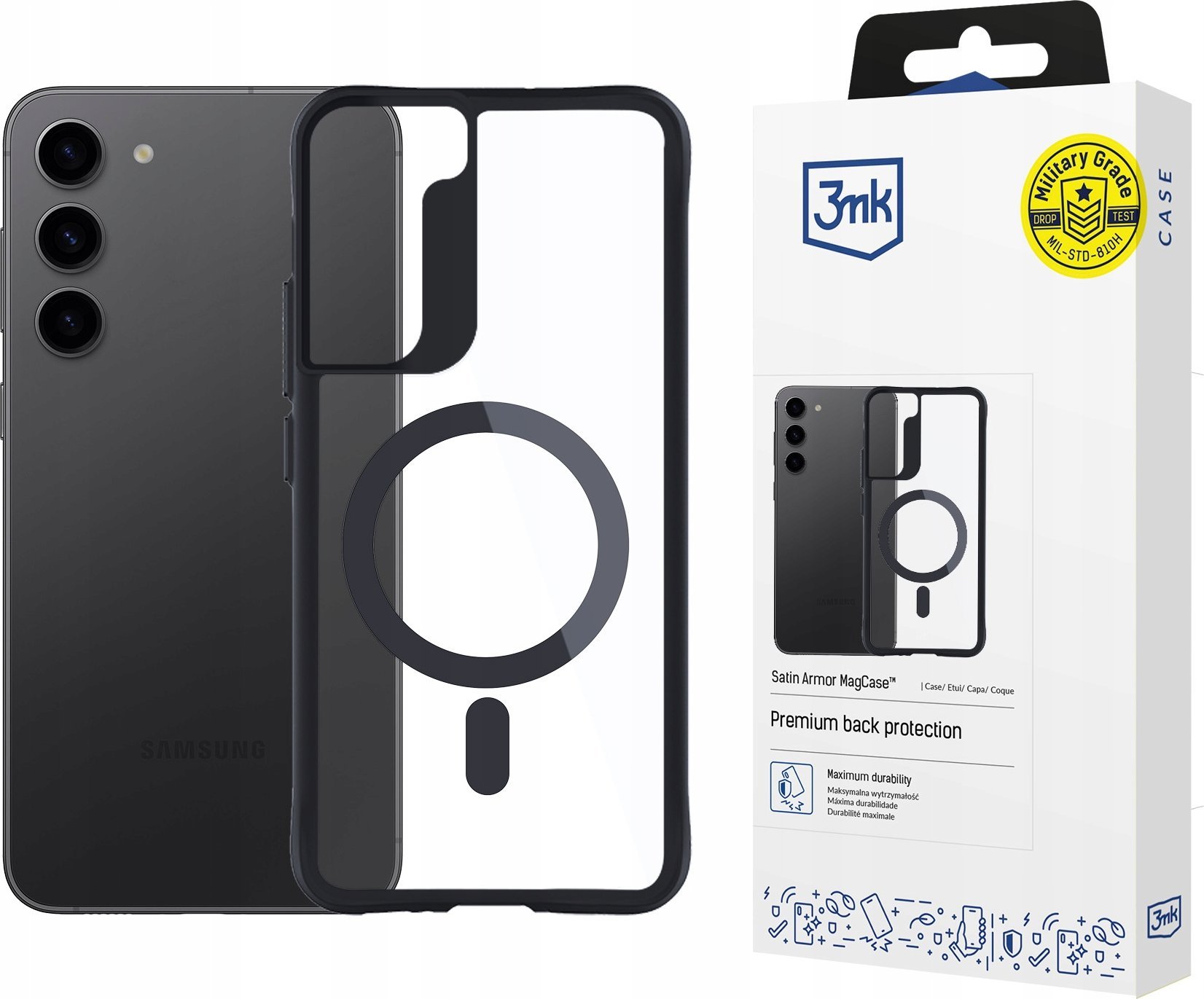 Futrollë 3MK Satin Armor MagCase për Samsung Galaxy S23 Plus S916, MagSafe, mat, e zezë