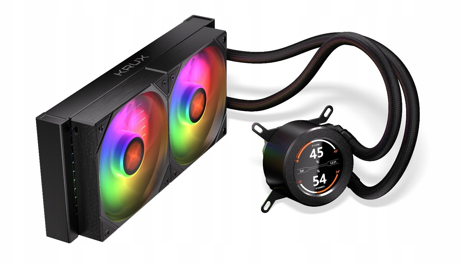 Ладење со вода за процесор Krux HydroGlance 240 LCD, радијатор 240mm, со LCD екран, црн