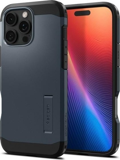 Капак за телефон Spigen Tough Armor MagSafe, за iPhone 16 Pro, со држач, Metal Slate