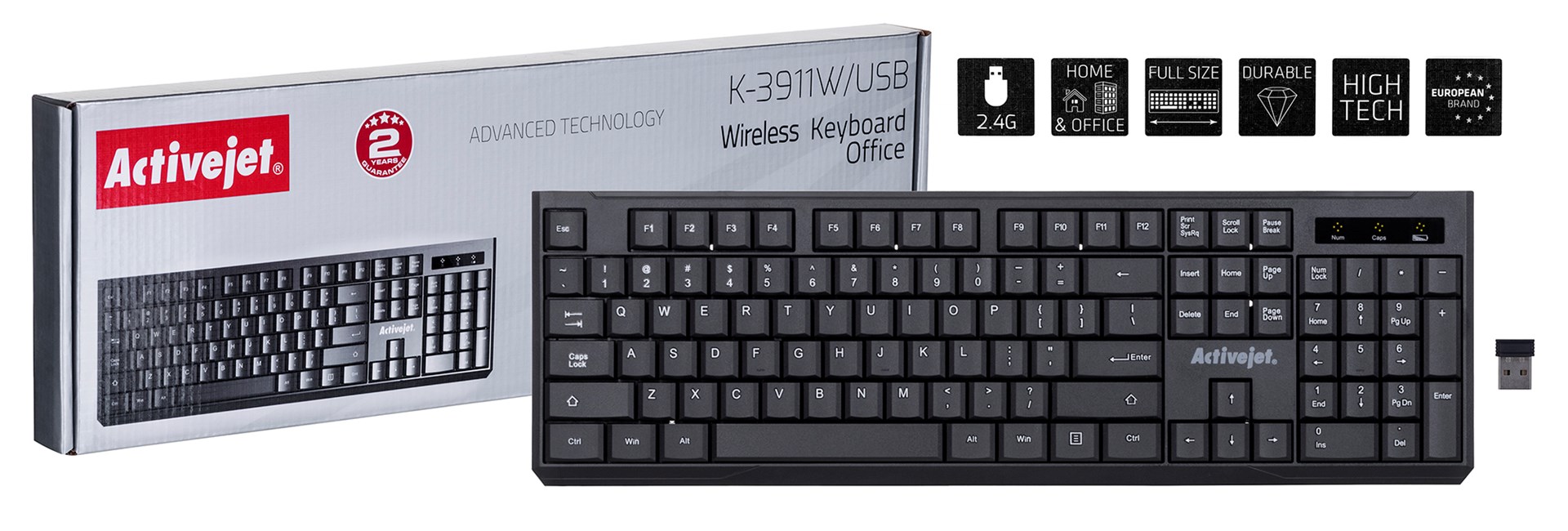 Tastierë Activejet K-3911W, wireless, e zezë