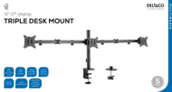 Држач за маса за 3 монитори Делтако, 13-27", ротација и навалување, црн