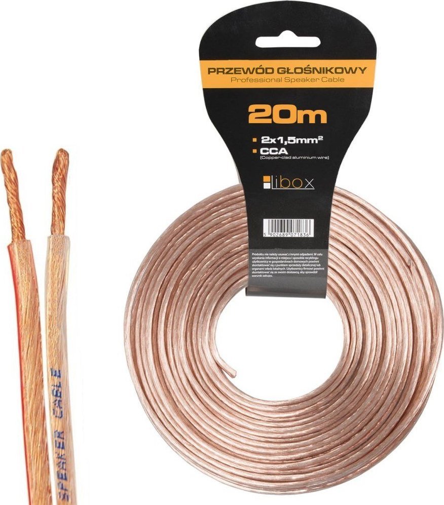 Kabllo altoparlantësh Libox LB0008 20m, 2x1.5mm, transparente