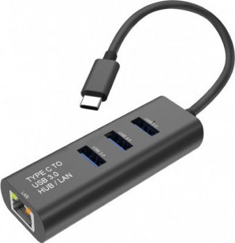 Адаптер USB C во Gigabit Ethernet STANDARD, хаб 3x USB 3.0, сив