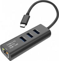 Адаптер USB C во Gigabit Ethernet STANDARD, хаб 3x USB 3.0, сив