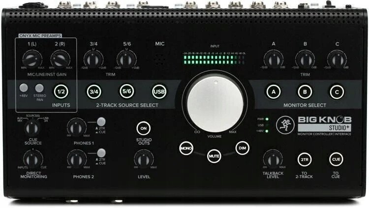 Kontrollues monitorësh Mackie Big Knob Studio Plus, USB audio interface, 2 paraforcues Onyx, i zi