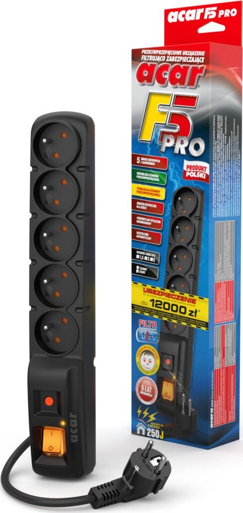 Prizë me 5 porta hyrëse F5 PRO, 1.5 m, e zezë