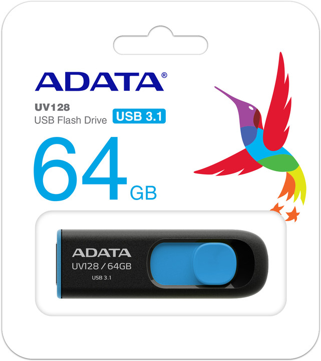 USB Flash ADATA UV128 64GB, i zi / i kaltër