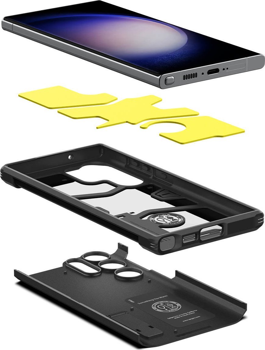 Mbulesë telefoni Spigen Tough Armor, Samsung Galaxy S23 Ultra, me mbajtëse, e zezë