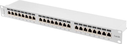 Панел пач Ланберг PPSA-1024-S, 24 порти RJ-45 Cat 6A, 1U 19\", сив