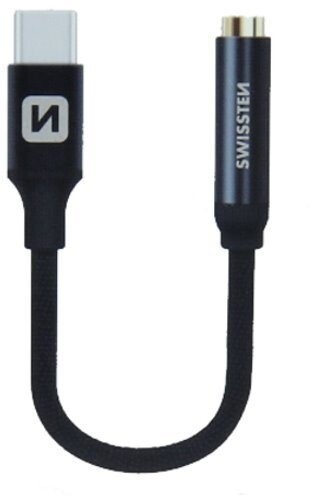 SWISSTEN аудио адаптер USB-C - Џек (M / F), плетенка, 15 cm, црна