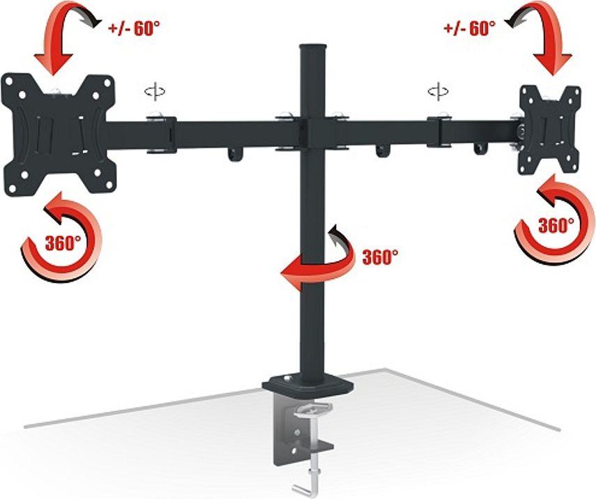 Mbajtëse tavoline për monitorë Red Eagle AX-PIXEL-TWIN, për 2 monitorë 13"–27", e zezë