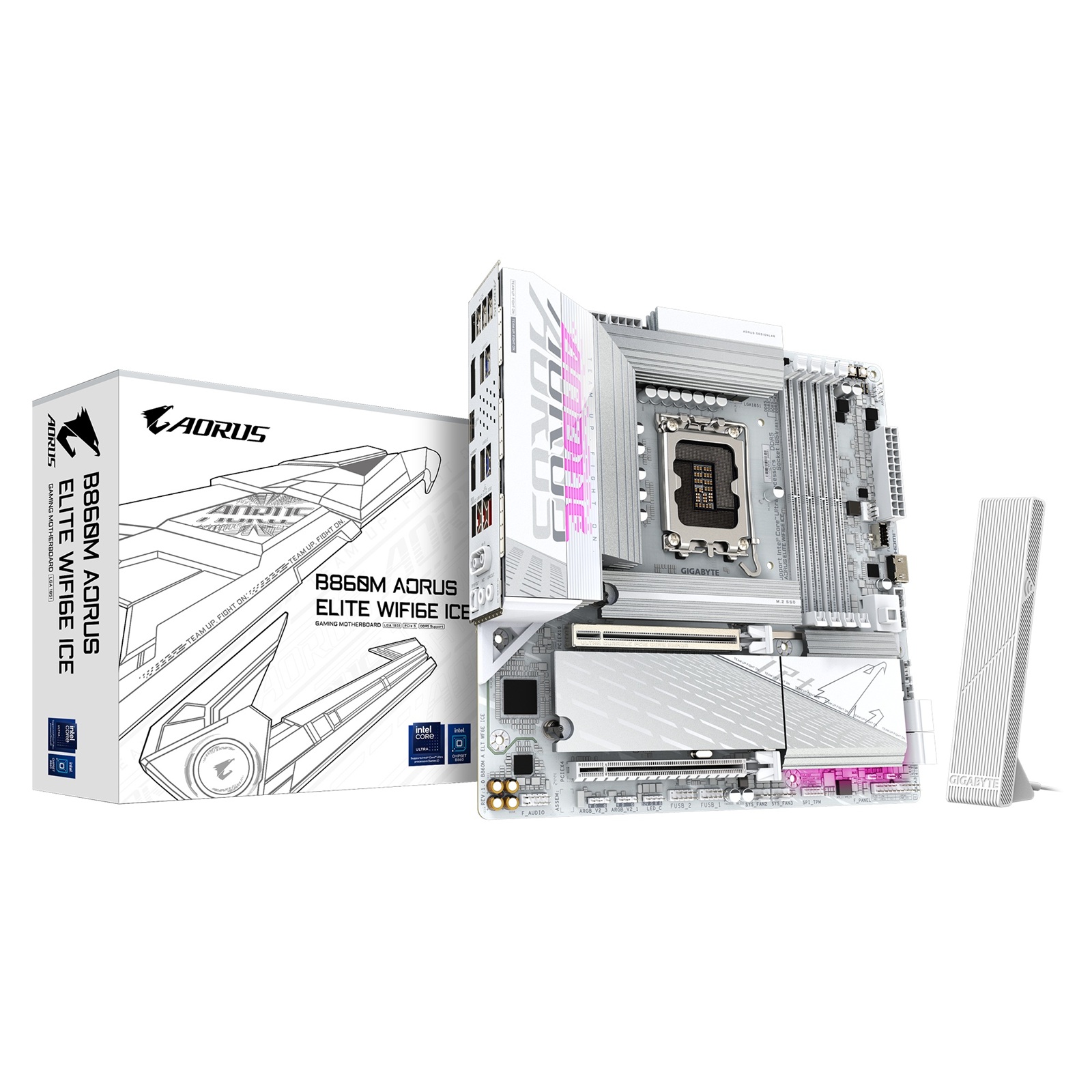 Pllakë amë Gigabyte B860M AORUS ELITE WIFI 6E ICE, Micro-ATX, LGA 1851, DDR5, e bardhë