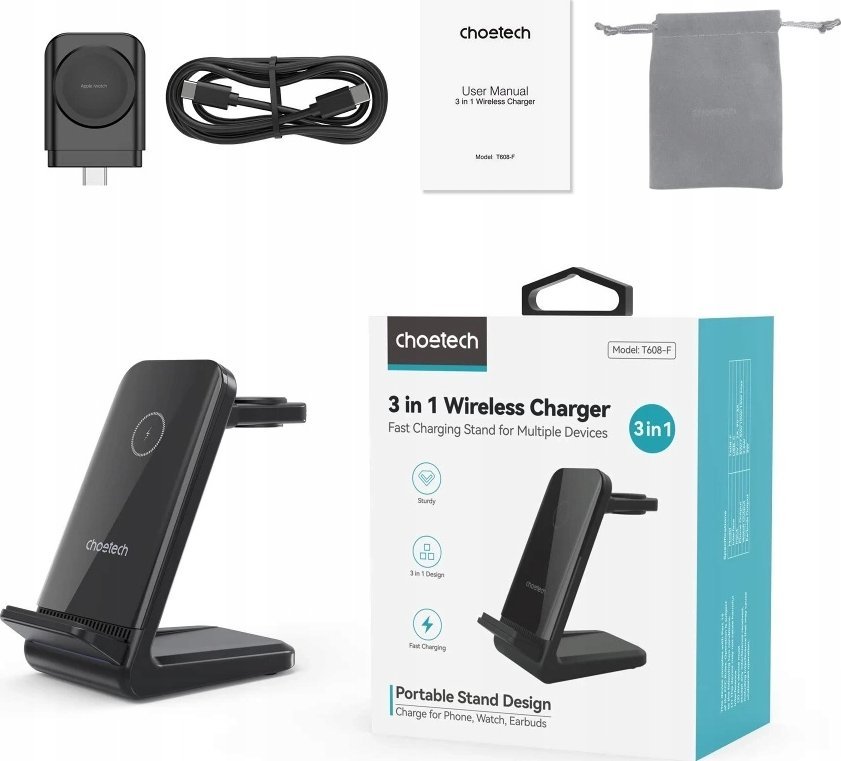 Stacion karikimi me induksion Choetech T608, 4in1, 15W, i zi