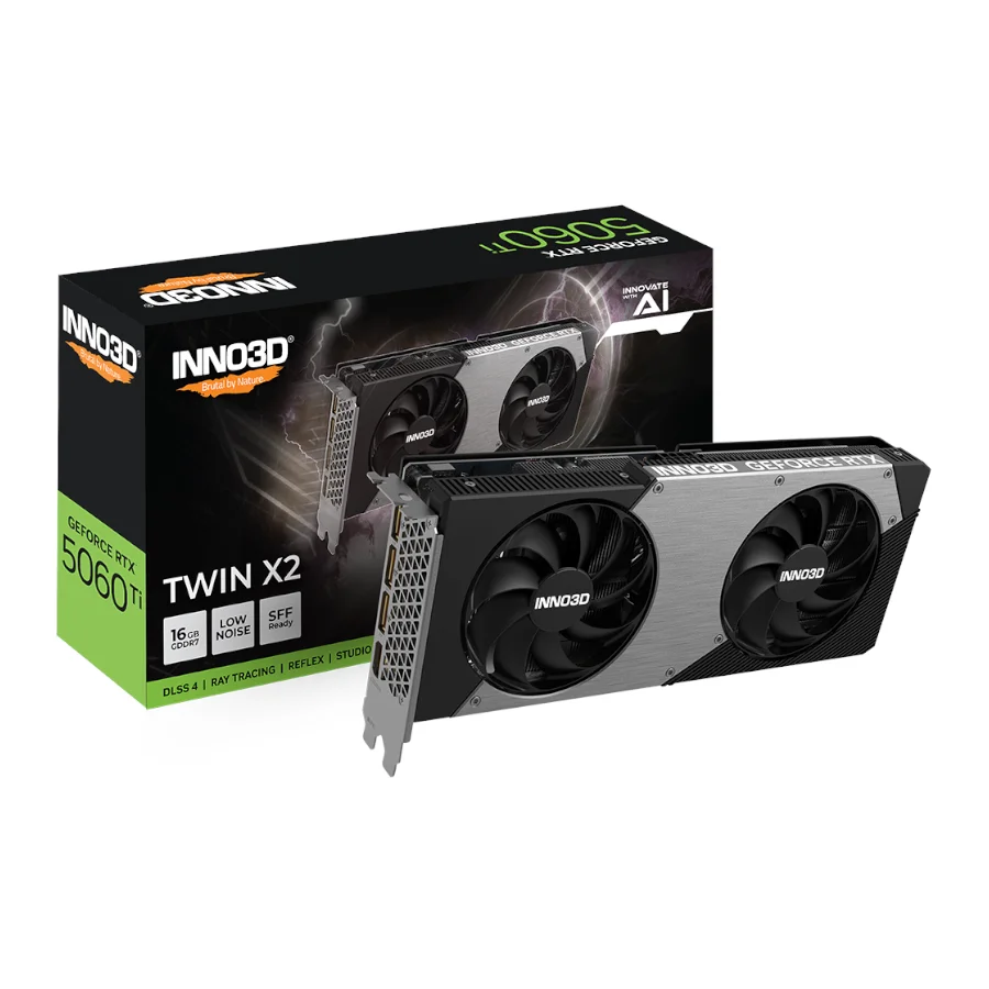 Kartë Grafike Inno3D GeForce RTX 5060 Ti Twin X2 – 16GB GDDR7, PCI Express 5.0, Black