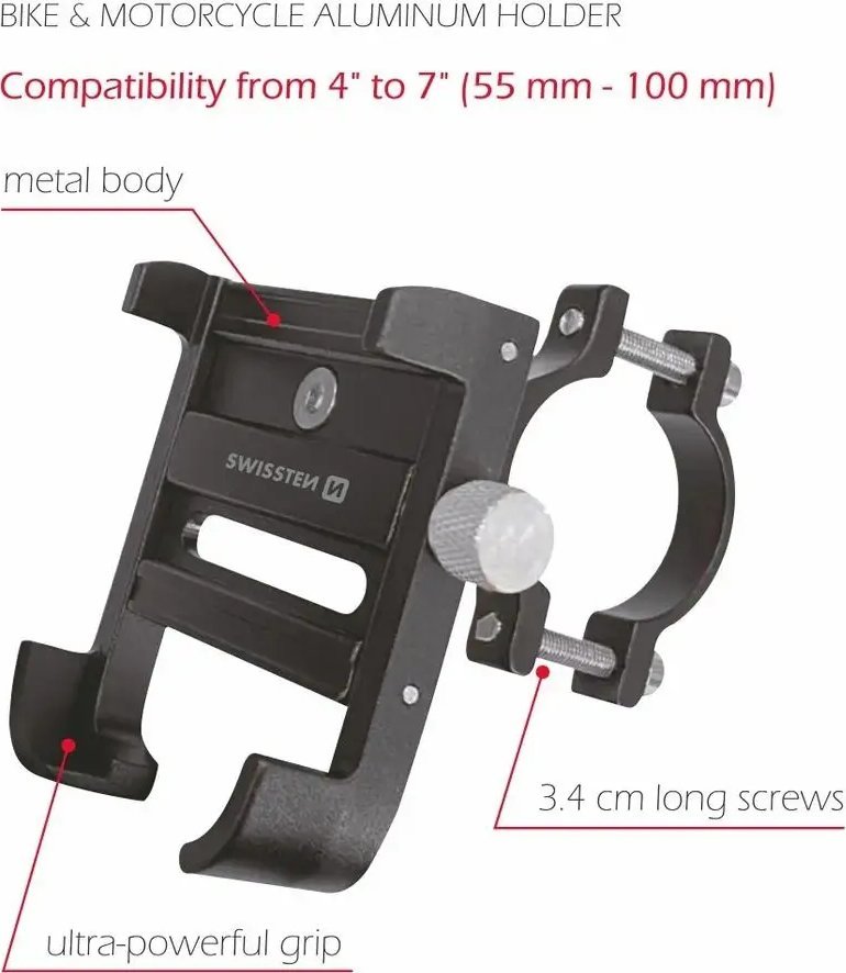 Mbajtës telefoni për biçikletë dhe motor Swissten BM1, 5.5 10 cm, i zi