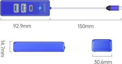 USB HUB Orico ORICO USB C, 2x USB A 3.1, USB C, blu