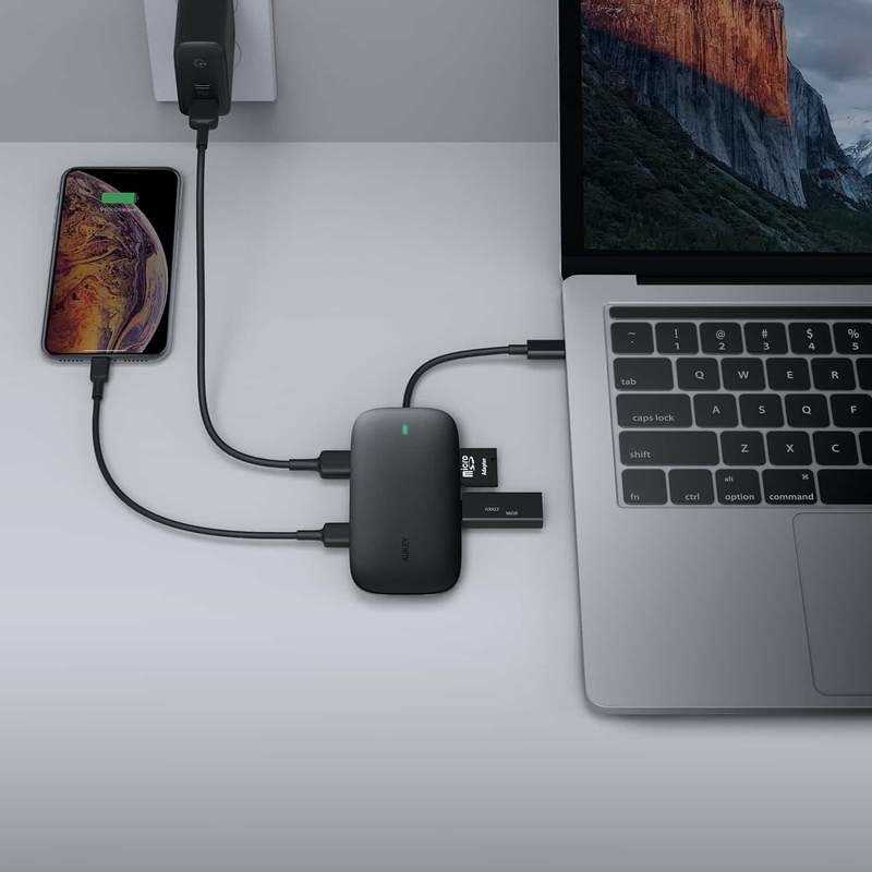 Qendër USB-C Aukey CB-C71, 8-në-1, 100W PD, e zezë