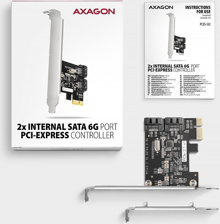 Kartë kontrolluese PCIe Axagon PCES-SJ2, 2x SATA 6 Gb/s, chipset JMB582, me kllapë standarde dhe low profile
