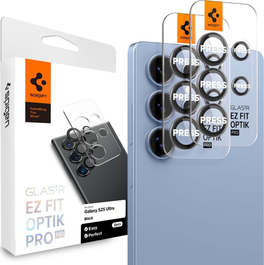Mbrojtës kamere Spigen Glass TR EZ Fit Optik Pro HD, 2 copë, për Samsung Galaxy S25 Ultra, i zi