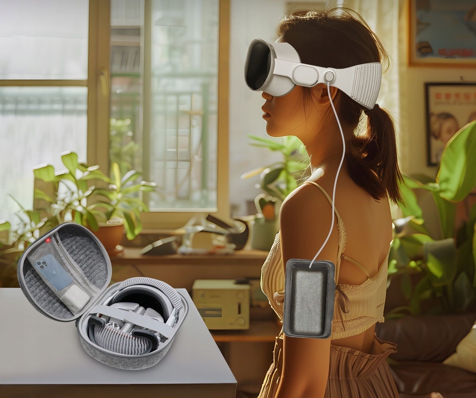 Rrip krahu JYS JYS-APP003 për bateri Apple Vision Pro, neopren, i zi