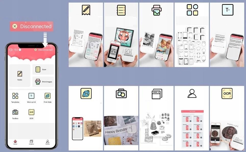 Термален принтер со блутут Phomemo T02, пренослив, батерија 1000mAh, син