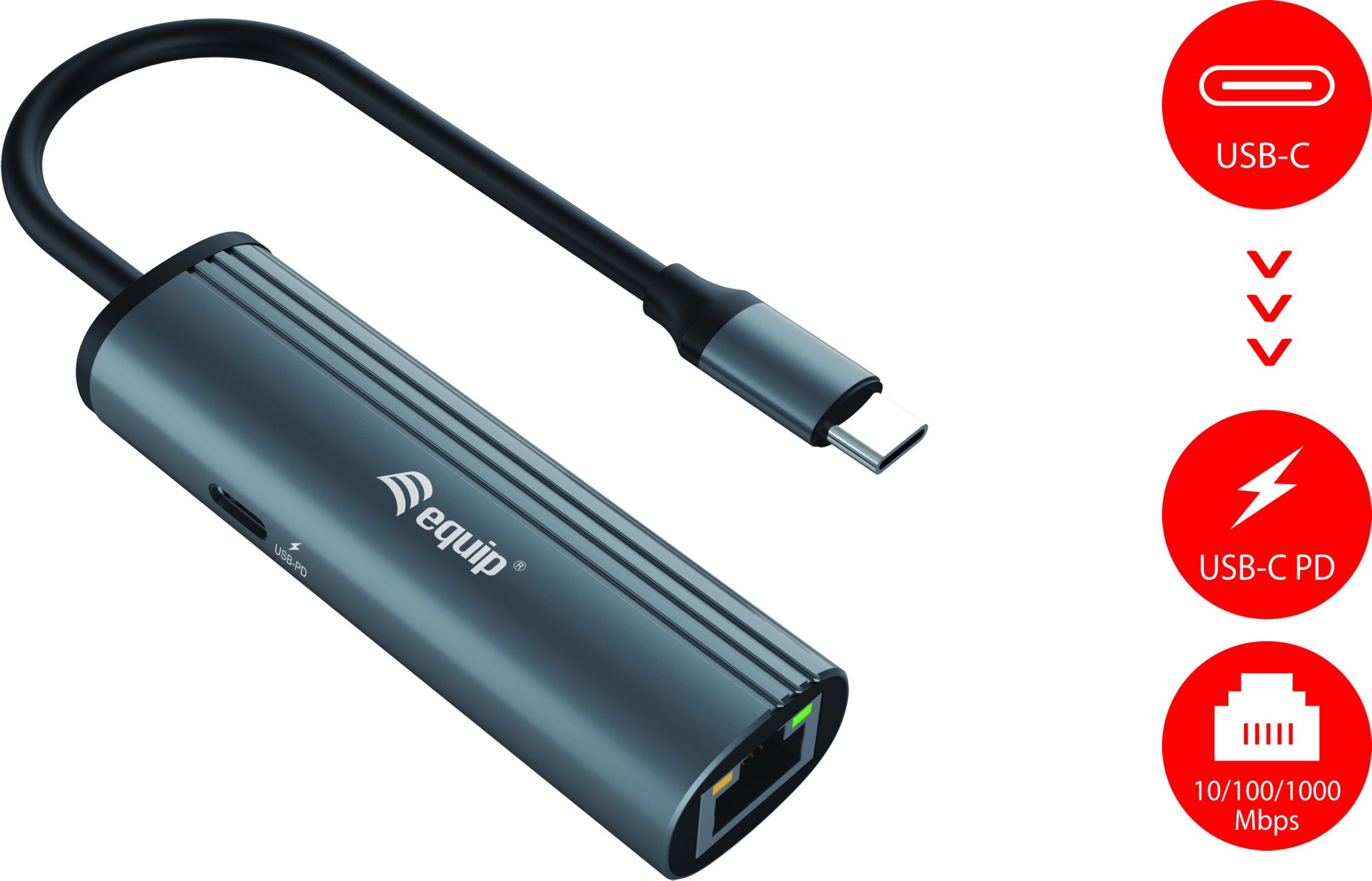 Adaptues rrjeti Equip USB C to RJ45, Gigabit Ethernet, Power Delivery, gri