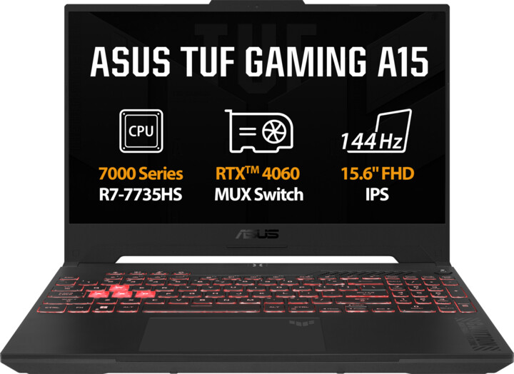 [OUTLET] Laptop ASUS TUF Gaming A15 (2023), 15.6", AMD Ryzen 7 7735HS, 16GB RAM, 1TB SSD, NVIDIA GeForce RTX 4060 8GB GDDR6, i hirtë	