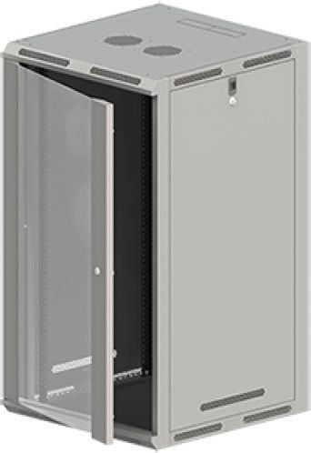Kabinet RACK 19" 18U, 600x500 mm, derë xhami, ngjyrë gri