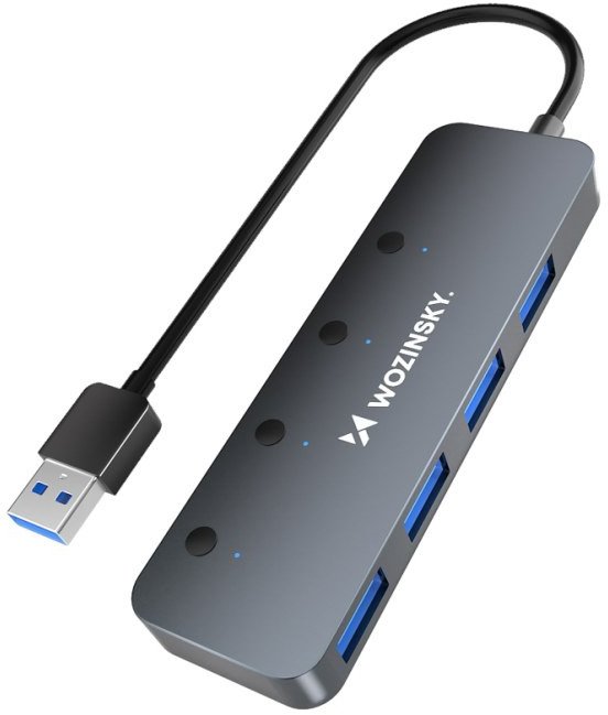 USB hub Wozinsky WHS080YSS, 4x USB A 3.0, alumini, gri