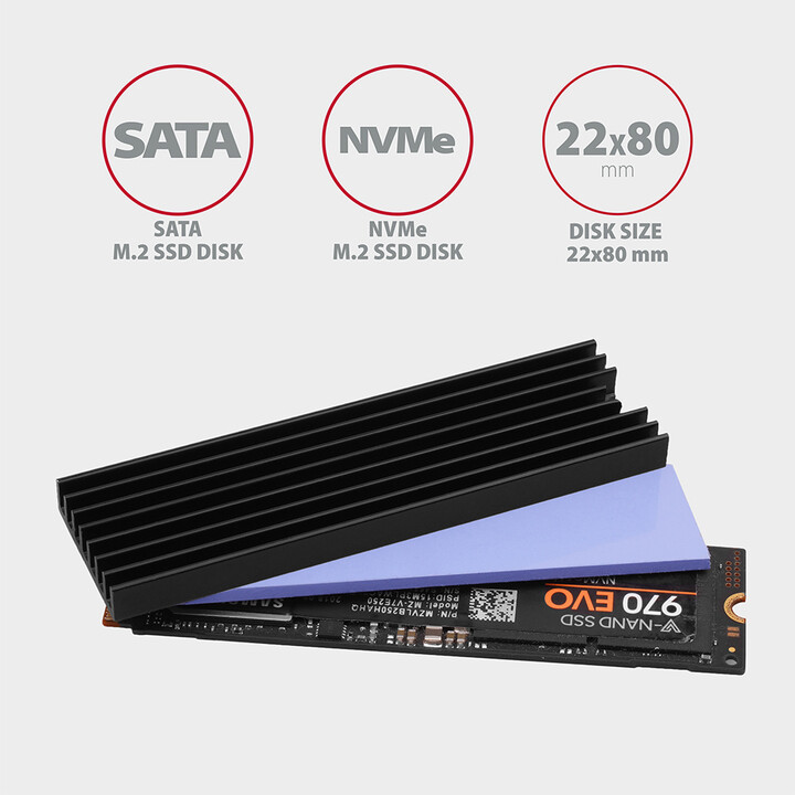 Ftohës pasiv AXAGON CLR-M2L6, për SSD M.2 2280, 6mm