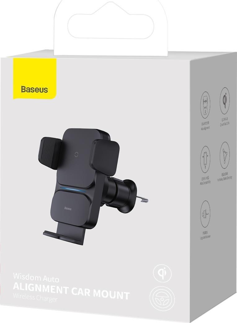 Mbajtëse telefoni për veturë Baseus Wisdom, karikues wireless 15W, montim në grilë, e zezë
