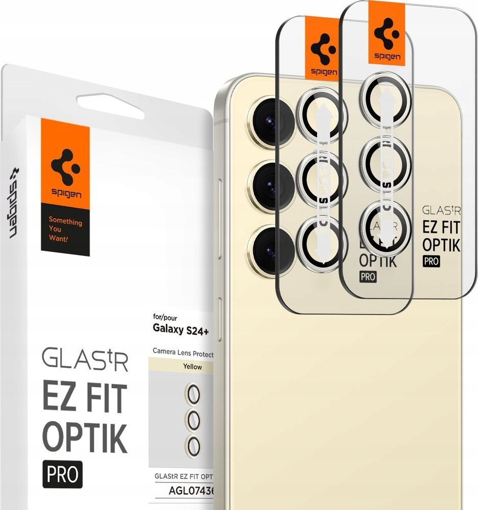 Mbrojtës kamerë Spigen Glass tR EZ Fit Optik Pro, set 2 copë, për Samsung Galaxy S24+, i verdhë