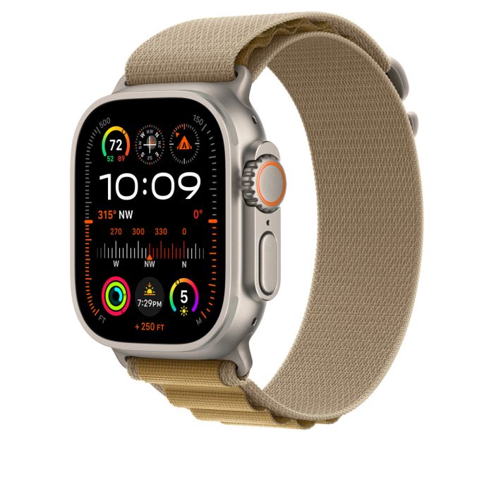 Apple Watch 49mm Loop, Tan Alpine Loop, Natural Titanium Finish, L