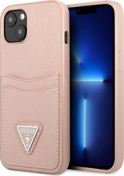 Mbulesë telefoni Guess GUHCP13SPSATPP për iPhone 13 mini 5.4", hardcase Saffiano me xhep karte, rozë