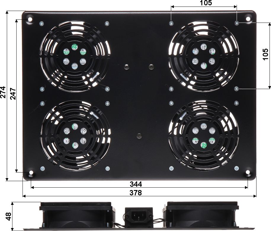 Панел за ладење за RACK кабинет Delta A19-4W, 4 вентилатори, 230V AC, црн