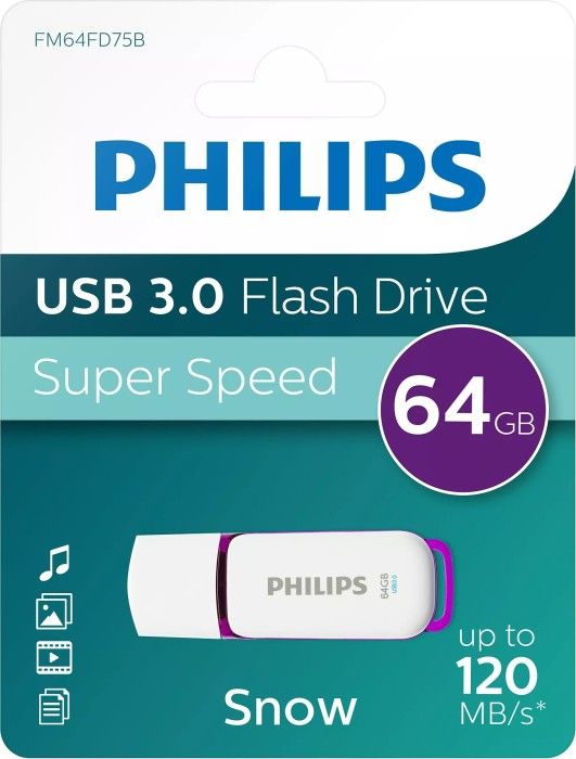 USB Philips Snow Edition FM64FD75B, 64GB, USB 3.0, e bardhë