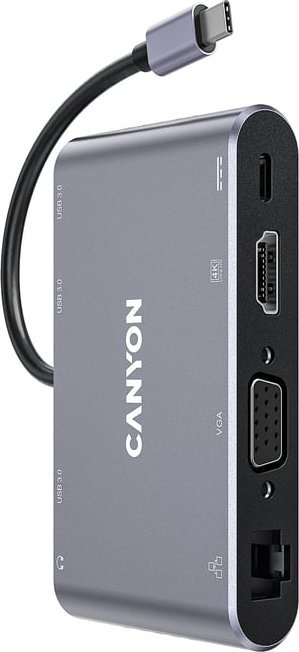 Hub USB C Canyon DS-14, 8 porta, USB 3.2 Gen 1, gri