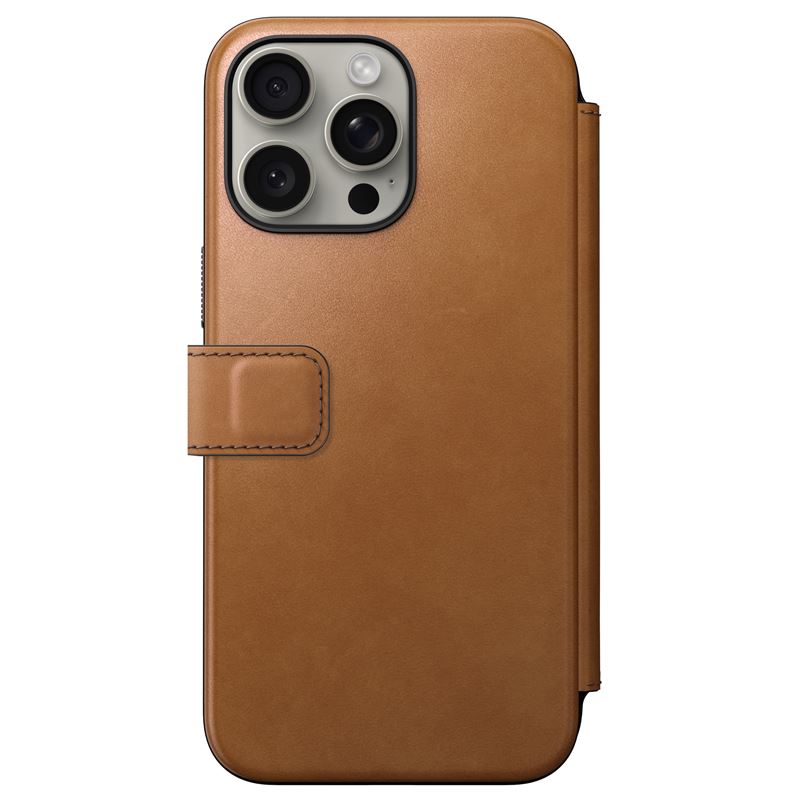 Futrollë portofol Nomad Leather Modern Leather Folio, për iPhone 15 Pro Max, lëkurë natyrale, kafe e çelët