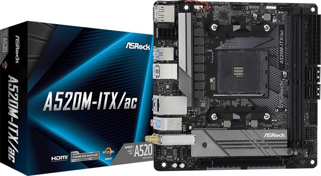 Pllakë amë ASRock A520M-ITX/AC, AMD A520, Socket AM4, 2 slota, Bluetooth / Wi-Fi 5, Mini ITX Pllakë amë ASRock A520M-ITX/AC, AMD A520, Socket AM4, 2 slota, Bluetooth / Wi-Fi 5, Mini ITX