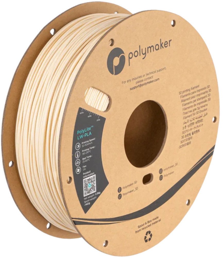 Filament 3D Polymaker PolyLite LW-PLA, 1.75mm, 800g, i bardhë mat