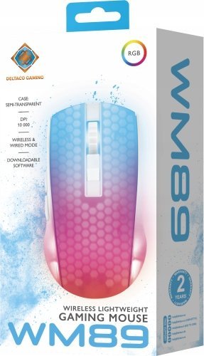 Maus gaming DELTACO GAMING WM89, wireless, 10000DPI, i bardhë transparent