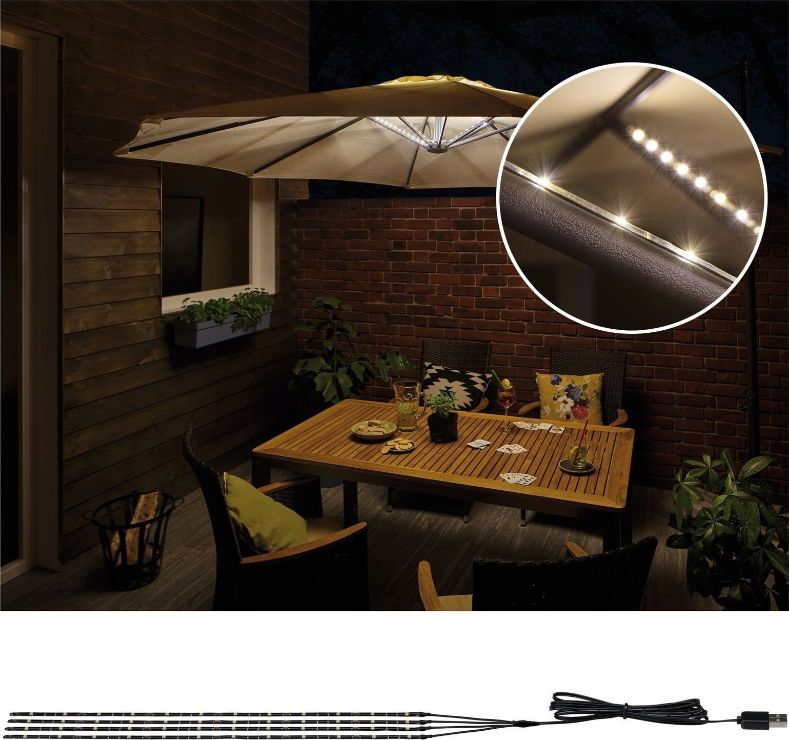 Dritë kopshti Paulmann Outdoor Mobile parasol light, 4x40cm LED, 3000K, e zezë
