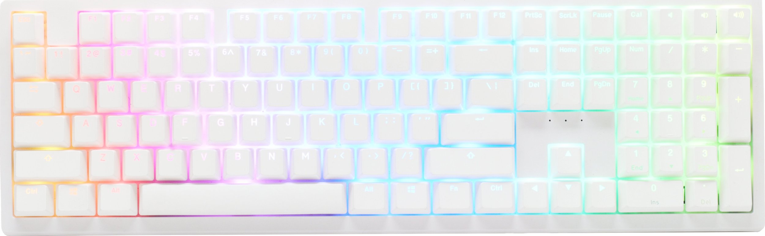 Гејминг тастатура Ducky Zero 6108 Pure White, безжична, RGB, Cherry MX2A Red, US ANSI, бела