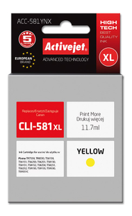 Ngjyrë për printer Activejet ACC-581YNX (zëvendësim për Canon CLI-581Y XL), 11.7 ml, e verdhë