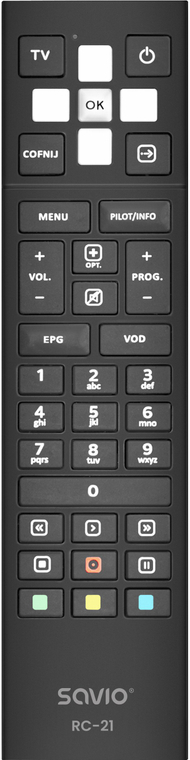 Telekomandë Savio RC-21, për dekoderë NC Plus Sagemcom, infra të kuqe, e zezë