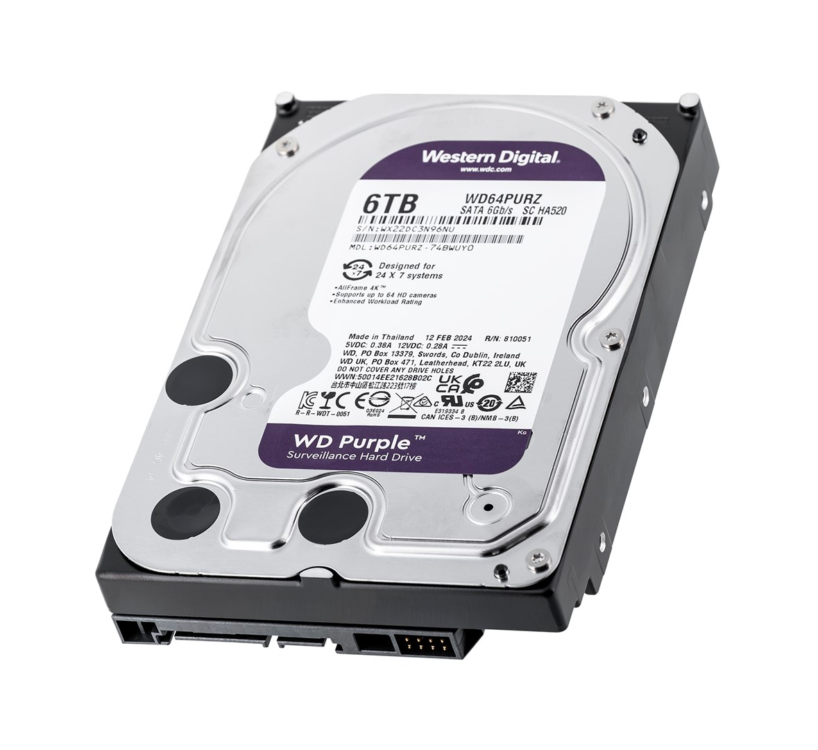 Hard Disk Western Digital WD Purple, 6TB, SATA 6 Gb/s, 3.5"