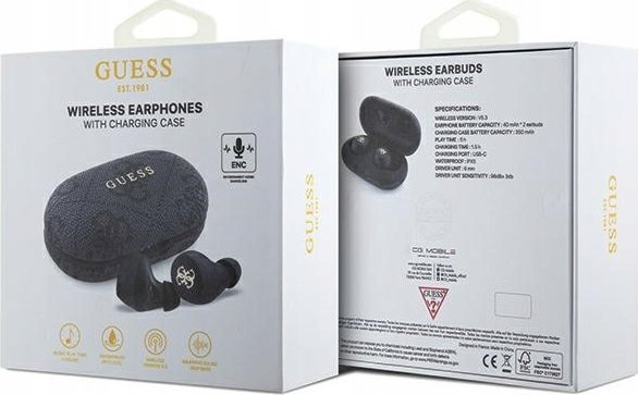 Безжични слушалки TWS Guess GUTWSP4EGK, Bluetooth 5.3, IPX5, црни